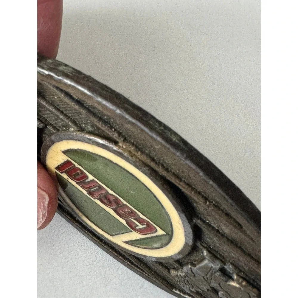 Vintage Castrol Oil Belt Buckle‎ Metal Automotive Racing Logo Lions Patina